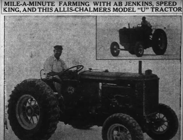 Allis Chalmers tractor speed record newspaper clipping